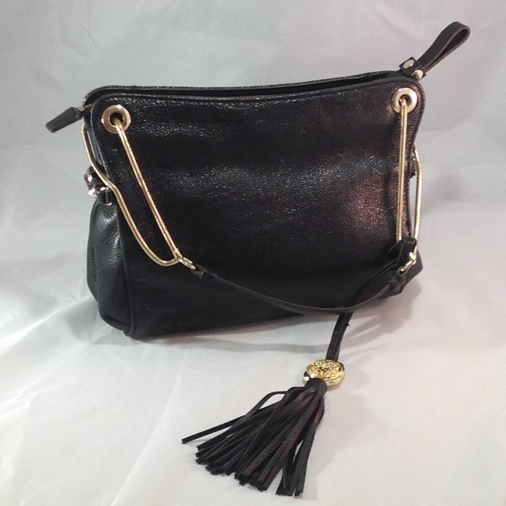 Vince Camuto Black Leather Gold Hardware Handbag